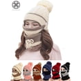 thumbnail image 1 of Luxtrada 2-in-1 Womens Men Winter Scarf Set Winter Hats for Women Warm Cute Fashionable Thickend Knitted Hat Scarf Face Cover Outdoor Winter Skiing Cap Beige, 1 of 6