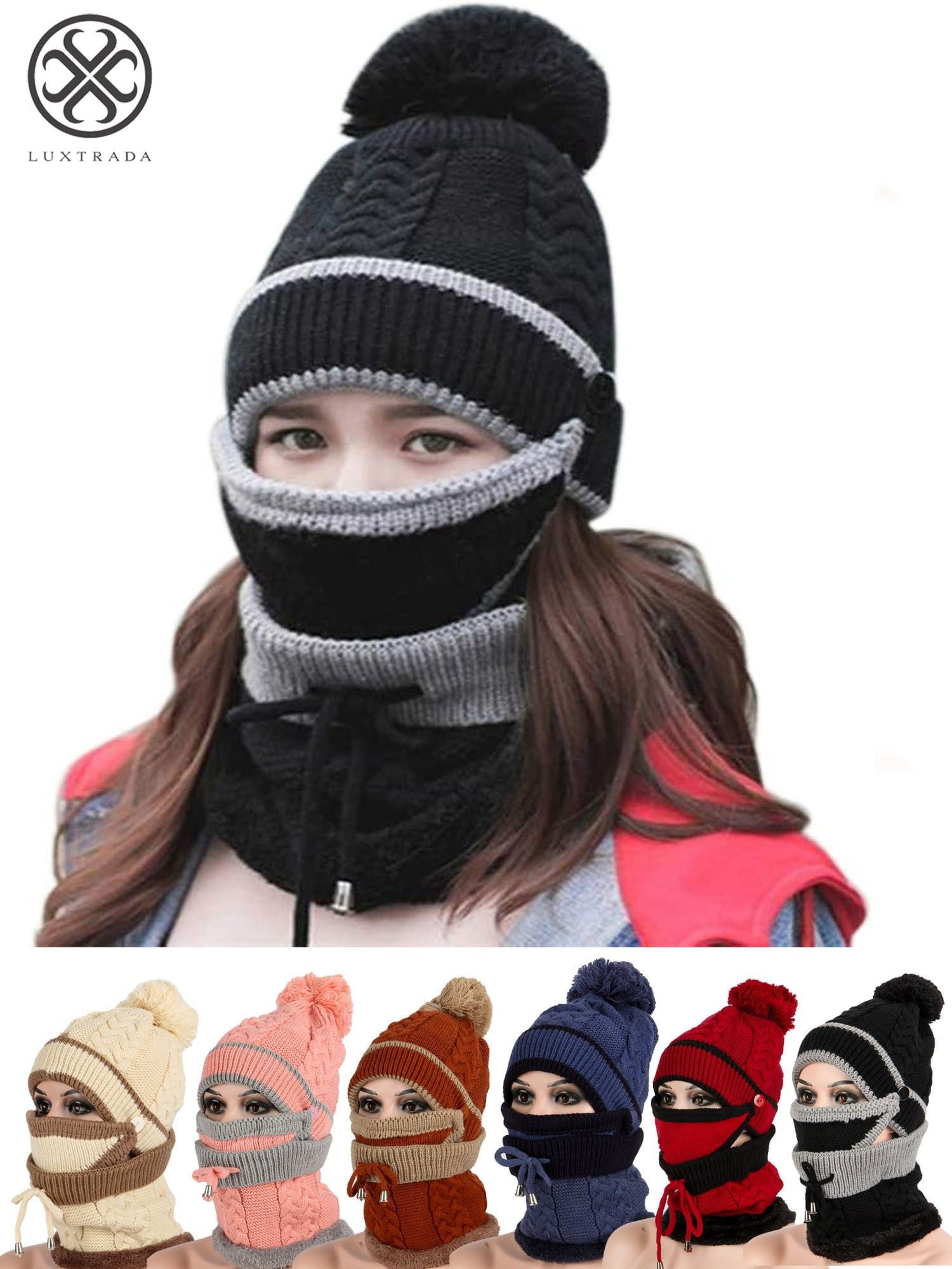 POLG 2 Pieces Winter Hat Beanie Scarf Set Warm Plush Hat Thick K 並行輸入品 Deago 2-Pieces Winter Beanie Hat Scarf Set Warm Fleece Lined Knit
