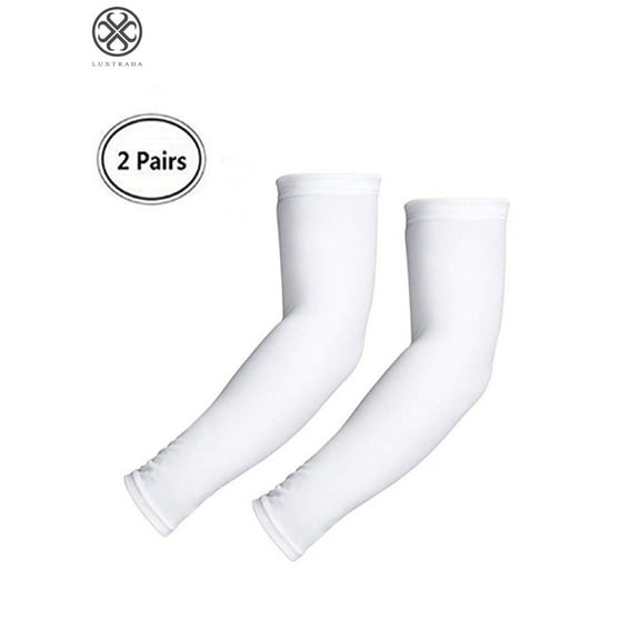 Luxtrada 2 pair Stretchy Pullover UV Protective Compression Arm Sleeve for Men Women (White)