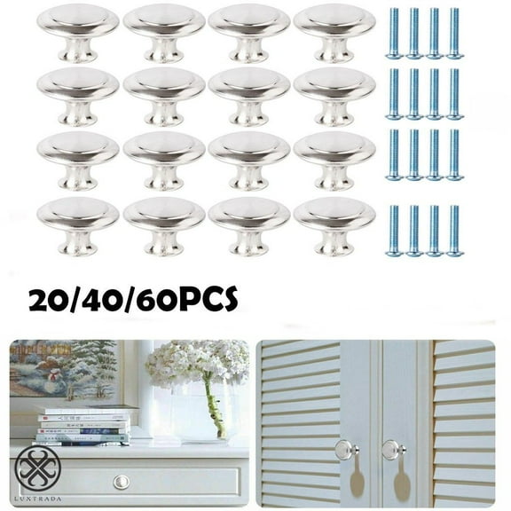 Luxtrada 20/40/60PCS Stainless Steel Door Knobs Cabinet Handles Cupboard Drawer Kitchen Pulls