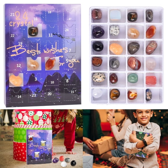 Luxtrada 2024 Christmas Easter Agate Fossils Advent Calendar, 24 Days Natural Healing Gemstones Minerals & Fossils Advent Calendar Rocks Collection for Kids (Purple)