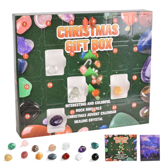 Luxtrada 2024 Christmas Easter Agate Fossils Advent Calendar, 24 Days Natural Healing Gemstones Minerals & Fossils Advent Calendar Rocks Collection for Kids (Green)