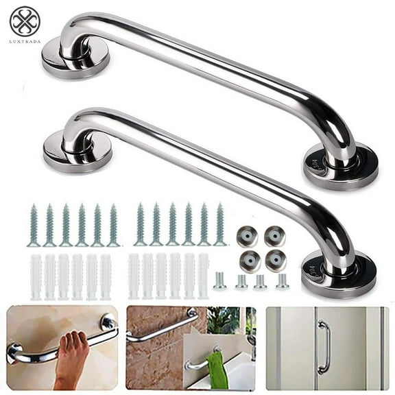 Luxtrada 2PCS 11.81in Thicken Stainless Steel Bathroom Handrail, Bathtub Grab Bar Safety Hand Rail for Bath Shower Toilet Grab Bar, Safety Hand Rail, Senior Bathroom Bathtub Handrail Thickening