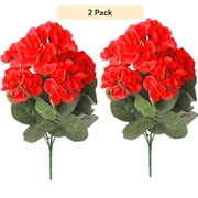 Luxtrada 2PCS 14.2'' Artificial Geraniums Silk Flowers Plants Home Outdoor Decor Garden Ruby Red Red