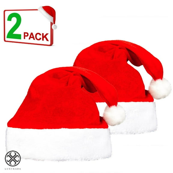 Luxtrada 2PCS Christmas Hat Santa Hat Xmas Holiday Hat for Adults, Kids Unisex Comfort Christmas Hats for Christmas New Year Festive Holiday Party Supplies (For Adult)