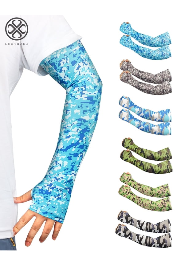 2Pairs Compression Arm Sleeves UV Protection Arm Sleeves Long Cooling Ice Silk Arm Cover Sleeves with Anti-Slip Design for Outdoor Sports Golf, Basketball Sleeves for Men & Women