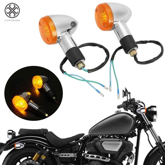 Luxtrada 2Pcs Bullet Motorcycle Turn Signal Light Indicators Blinkers Amber Yellow