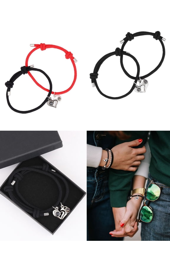 2pcs Magnetic Couple Bracelets for Women Men, Heart Shaped Attraction Matching Bracelet Lover Gifts for Boyfriend Girlfriend with Box
