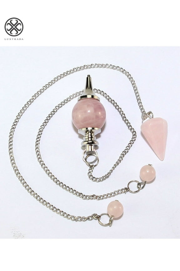 2pcs Natural Rose Quartz Crystal Stone Pendulum Healing Dowsing Reiki Pendant Set