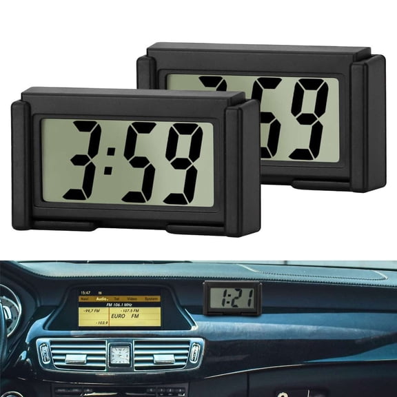 Luxtrada 2pcs Portable Mini Car Dashboard Digital Clock for Vehicle Large LCD Time Screen