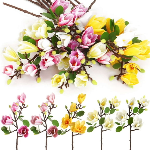 Luxtrada 2pcs Simulation Artificial Magnolia Fake Flowers Bouquets Wedding Home Garden Decors (White)