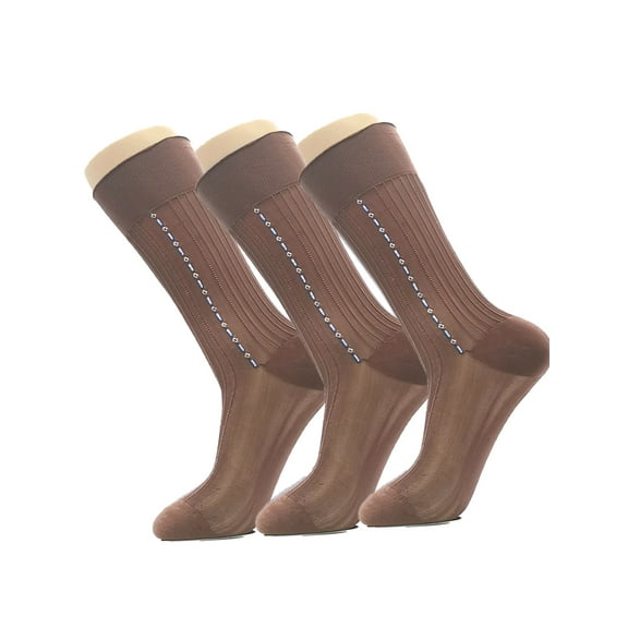 Luxtrada 3 Pairs Mens Silk Socks Sheer Men Dress Socks Ultra Thin Striped Socks Summer Cool Crew Socks "Coffee"