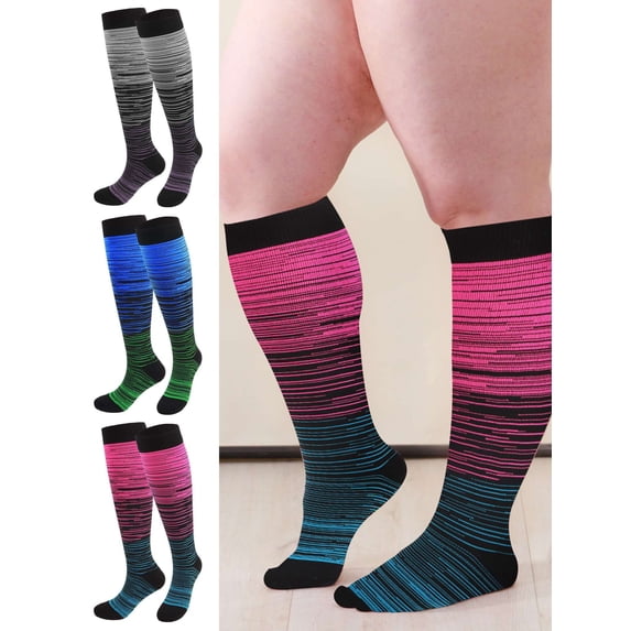 Luxtrada 3 Pairs Plus Size Compression Socks Wide Calf Compression Socks for Women and Men 20-30 mmHg Extra Large Compression Socks for Circulation Support Recovery(Gray,4XL)