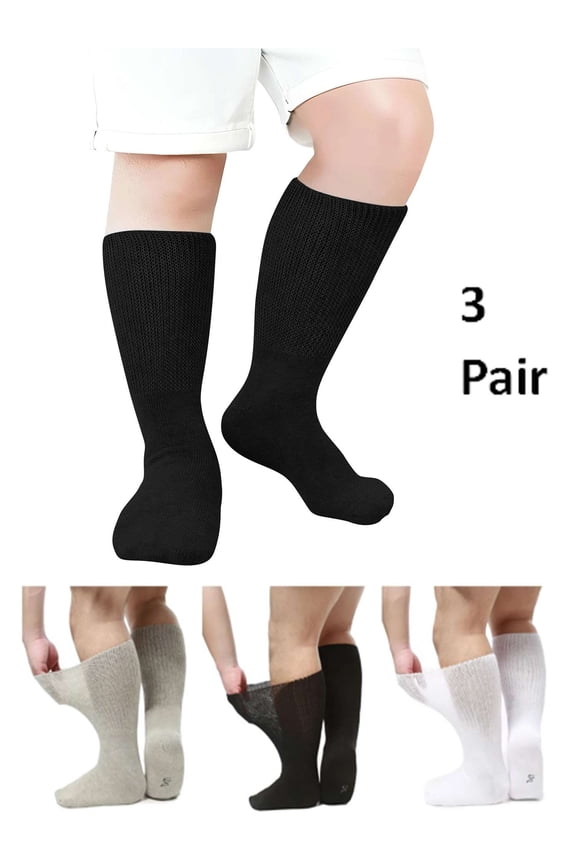 3 Pairs Unisex Breathable Diabetic Socks,Extra Wide Non Slip Diabetic Socks Non-Binding Extra Wide Neuropathy Socks (Black)