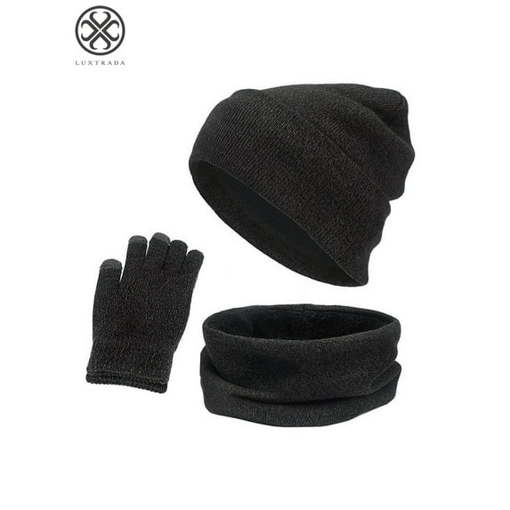 Luxtrada 3 Piece Winter Beanie Hat Touchscreen Gloves Scarf Warm Set for Men Women