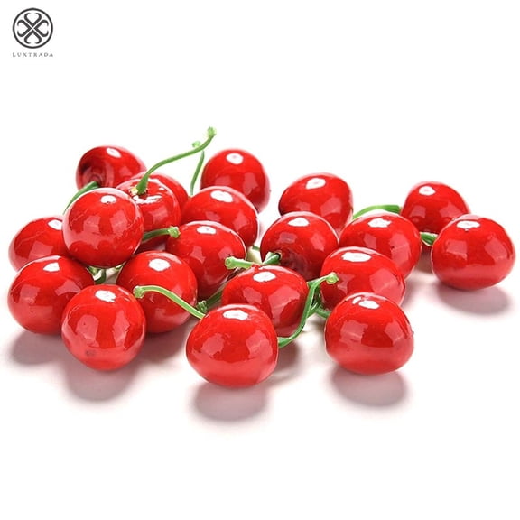 Luxtrada 30 Artificial Lifelike Simulation Small Red Black Cherries Fake Fruit Model Home House Kitchen Party Decoration Desk Ornament
