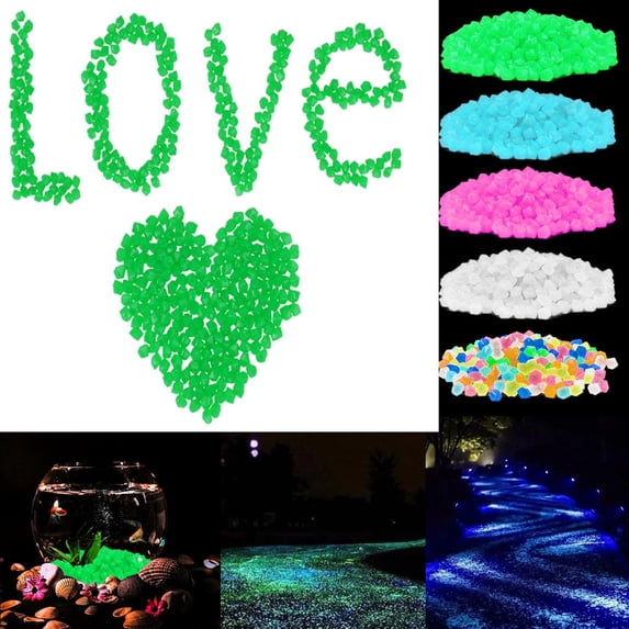 Luxtrada 300PCS Glow in The Dark Pebbles Garden Glowing Rocks Fish Tank Luminous Stones (White)