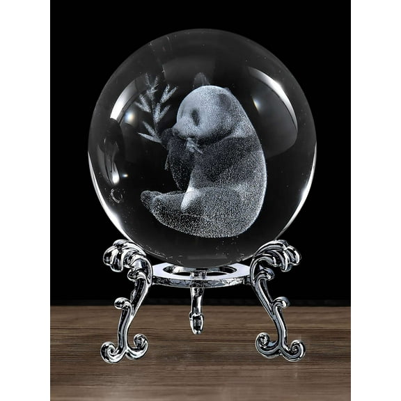 Luxtrada 3D Panda Crystal Ball with Stand 3D Glass Laser Engraved for Home Office Bedroom Decor