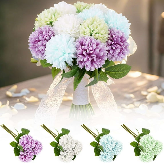 Luxtrada 3PCS Artificial Chrysanthemums Flowers Ball Flowers, Silk Fall Flowers for Autumn Home Decor Indoor Floral Arrangement Table (Purple)