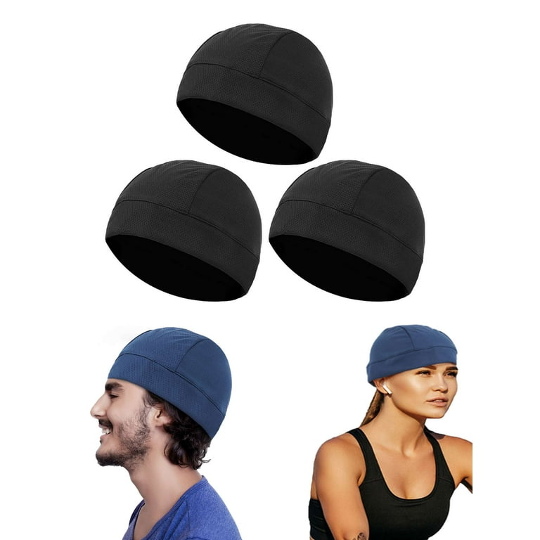 Luxtrada 3PCS Liner Quick-dry Hat Skull Cap Beanie Helmet Cycling  Breathable Running Hat for Men Women (Black) 