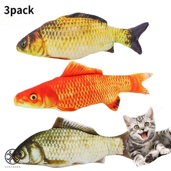 Luxtrada 3PCS/Set Catnip Toys Kitten Toys Cat Toy Fish Plush Fishes Dolls Interactive Pets Pillow Chew Toys for Cats Pet Supplies (Catfish&Carp&Grass Carp)