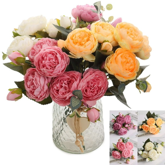 Luxtrada 3pcs 9 Heads Silk Peony Artificial Flowers Wedding Bouquet Home Party Outdoor Decor (Purple)