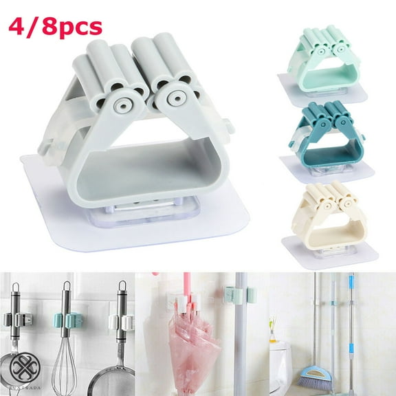 Luxtrada 4/8 Pcs Mop and Broom Holder Rack Tool Organizer Hooks Hanger Wall Mount Bathroom
