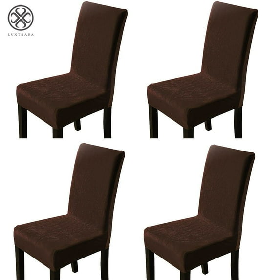 Luxtrada 4 Pack Velvet Stretch Dining Room Chair Covers Soft Removable Washable Chair Slipcovers Chair Protectors for Dining Room Wedding Banquet Decoration