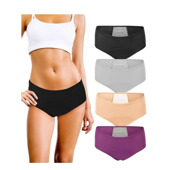 Luxtrada 4 Pack Womens Girls Period Panties Leak-Proof Cotton Briefs Menstrual Underwear (Size S)