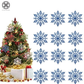 Luxtrada 4 inch 12Piece Plastic Christmas Glitter Snowflake Ornaments Christmas Tree Decorations (Blue)