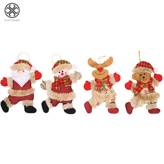 Luxtrada 4PCS/Set Christmas Ball Ornaments Christmas Ornaments Gift Santa Claus Snowman Tree Reindeer Toy Doll Hang Decorations Red