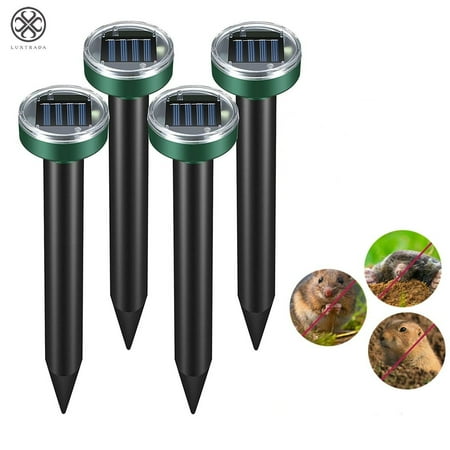 Luxtrada 4PCS Solar Power Ultrasonic Sonic Mouse Gopher Mole Pest Rodent Repellent Repeller Garden