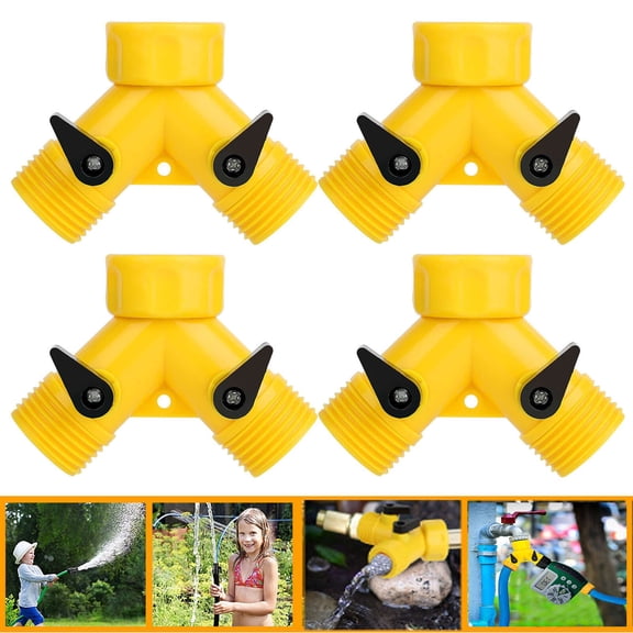 Luxtrada 4Pcs 3/4" Double 2-Way Tap Water Valves Garden Connector Adaptor Hose Splitter, Yellow