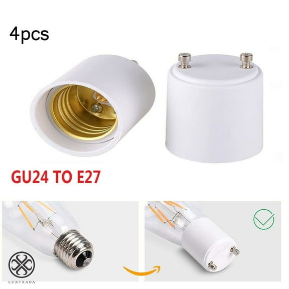 Luxtrada 4pcs GU24 to E26/E27 Adapter, Fits Halogen/LED/CFL Light Bulbs, Heat-resistant, Anti-burning, No Fire Hazard