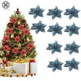 thumbnail image 1 of Luxtrada 5.91" 12pcs/set Artificial Flower Glitter Poinsettia Flowers For Christmas Tree Ornament Wedding Party Home Decor (Blue), 1 of 9