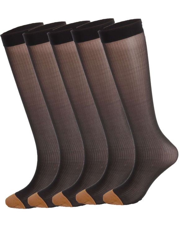 5 Pairs Men's Wide Striped Toe Sheer Dress Socks Silk High Thin Breathable Sexy Socks (Black)