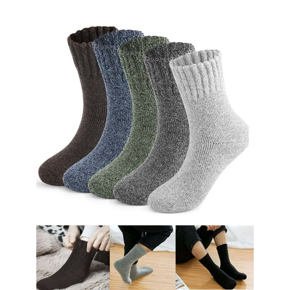 Luxtrada 5 Pairs Wool Merino Winter Thermal Boot Thick Insulated Heated Socks For Heavy Duty Cold Weather Outdoor Activities (5 Colors)