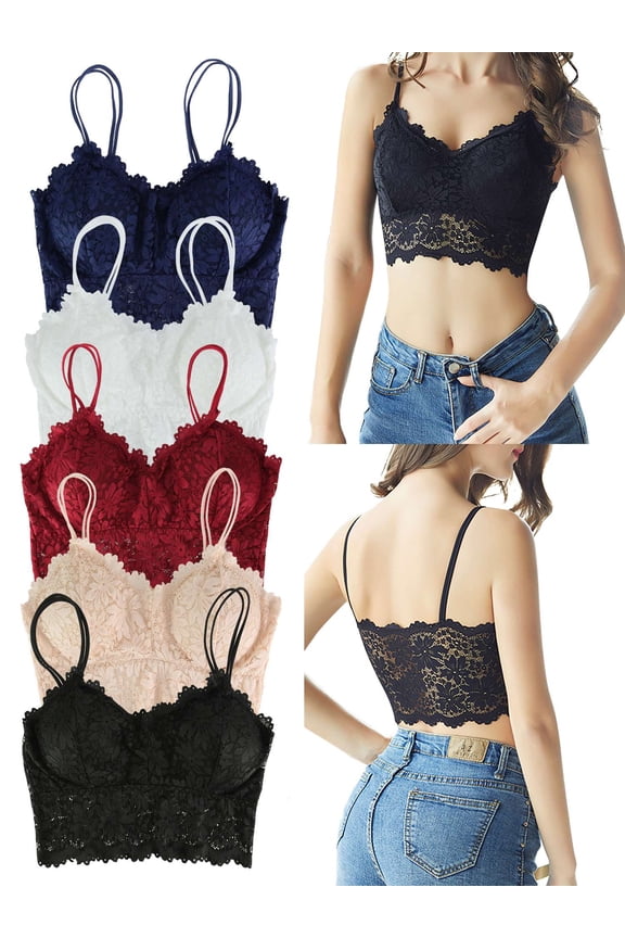 5 Pcs Lace Bralettes for Women Bralette Padded Lace Bandeau Bra , M