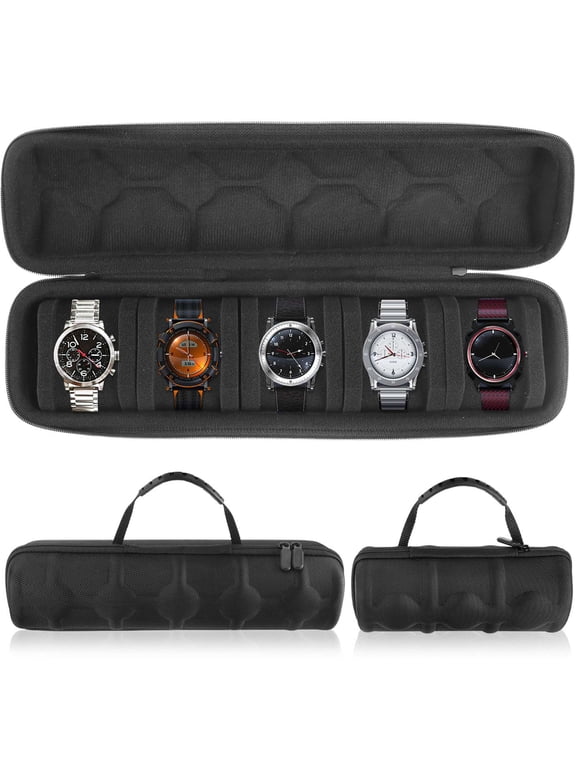 5 Slots Travel Watch Roll Case Wristwatch Display Case Watch Storage Box, Black