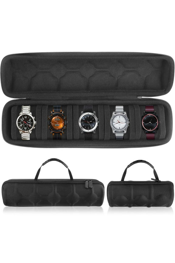 5 Slots Travel Watch Roll Case Wristwatch Display Case Watch Storage Box, Black