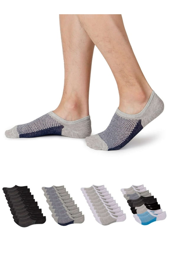 5 pairs Mens No Show Socks, Loafer Sneakers Low Cut Cotton Socks With Non Slip Grips (Gray)