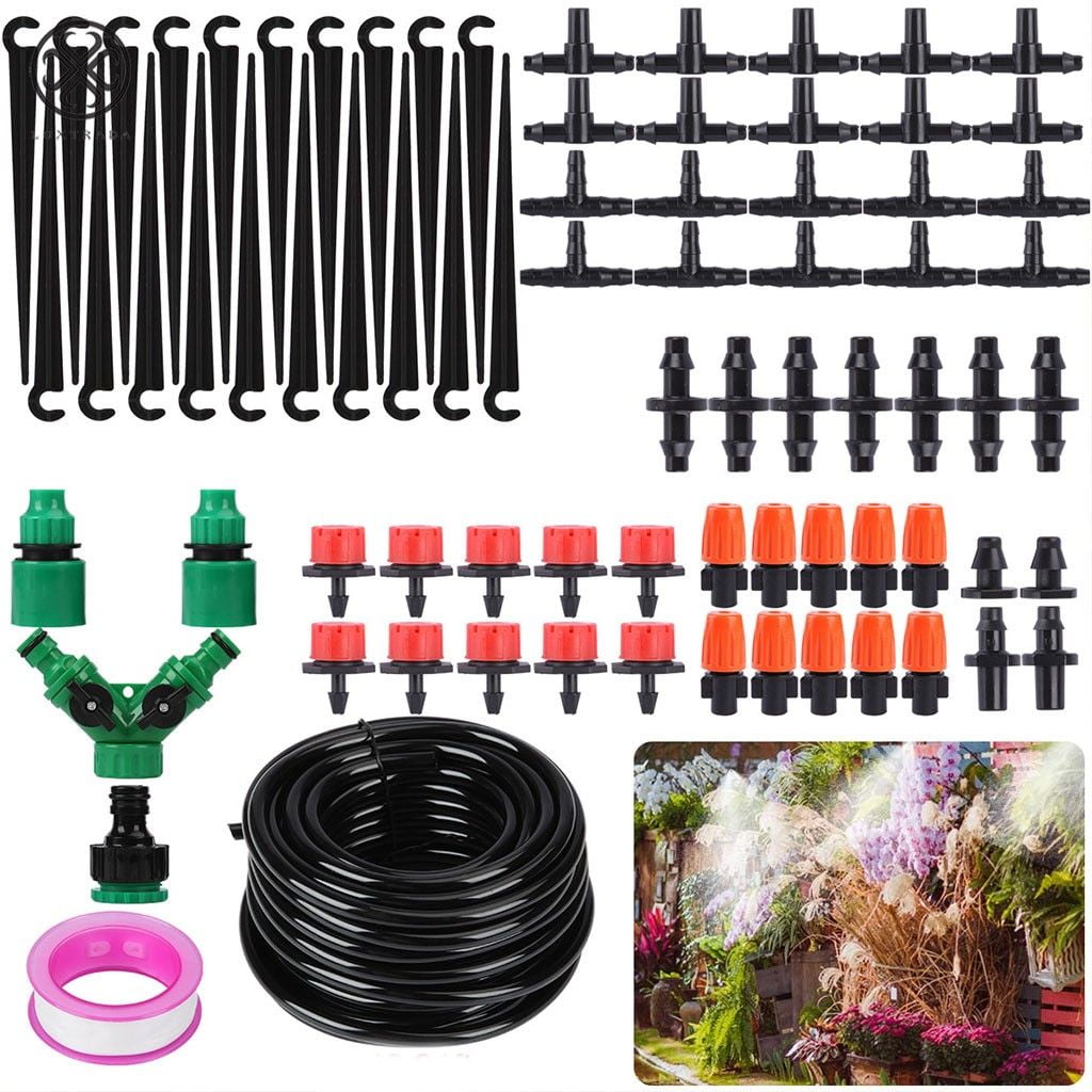 Luxtrada 50 FT / 15M Micro Drip Irrigation Device Auto Watering System Automatic Drip Irrigation System Garden Self Watering Hose Drippers For Home Garden Hanging Basket Plant Flower