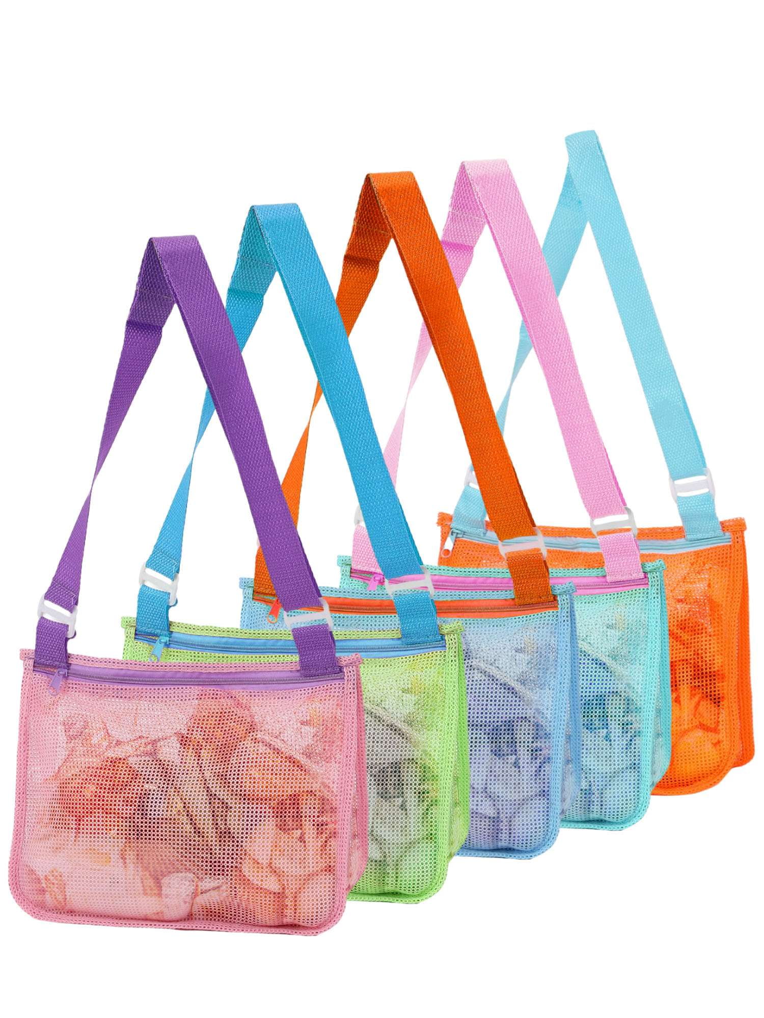 Luxtrada 5pcs Beach Toy Mesh Bag, Kids, Shell Collecting Sand Toy Seashell Pool Bag, Swimming