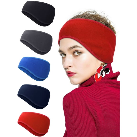 Luxtrada 5pcs Winter Fleece Ear Warmers Muffs Headband for Men Women Kids Ski Running Cycling (Black&Gray&Blue&Navy&Red)