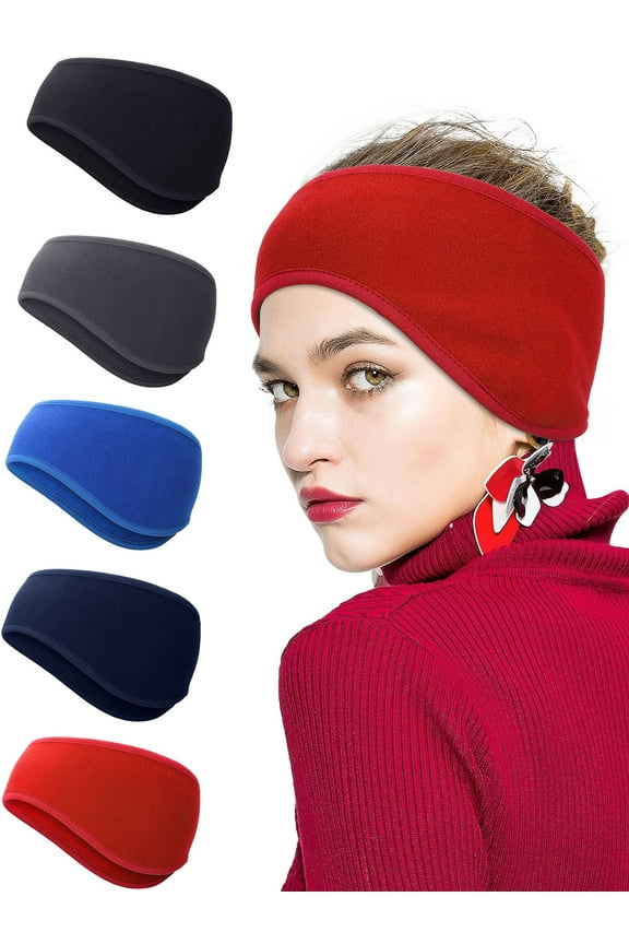 5pcs Winter Fleece Ear Warmers Muffs Headband for Men Women Kids Ski Running Cycling (Black&Gray&Blue&Navy&Red)