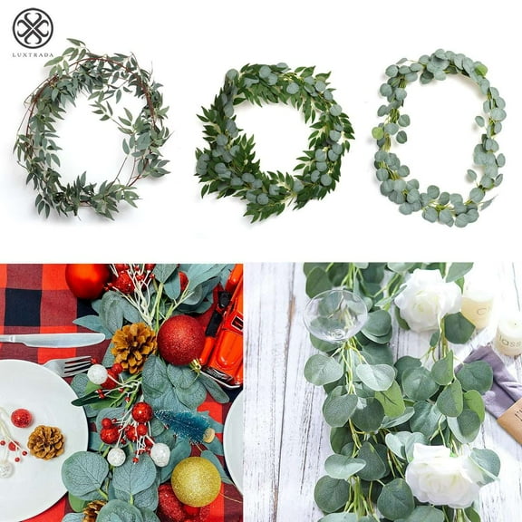 Luxtrada 6.5Ft Seeded Eucalyptus Garland, Artificial Vines Faux Eucalyptus Leaves Table Garland Artificial Eucalyptus Garland Greenery Wedding Backdrop Arch Wall Decor