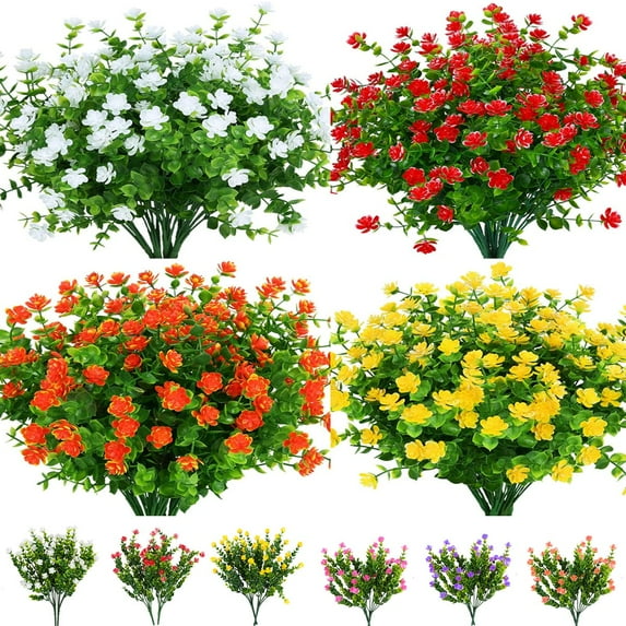 Luxtrada 6 Bundles Artificial Fall Flowers No Fade Faux Autumn Plants, Fake Indoor Outdoor Greenery for Thanksgiving Christmas Wedding Party Home Garden Fireplace Décor (White)