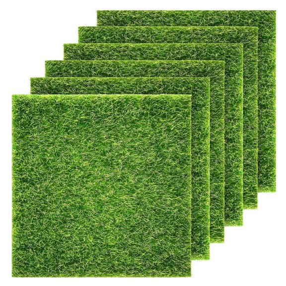 Luxtrada 6 Pcs Fake Grass for Dollhouse Miniatures Garden, Life-Like Fairy Lawn Artificial Grass, Artificial Grass for Crafts Decoration, 5.9"x5.9"