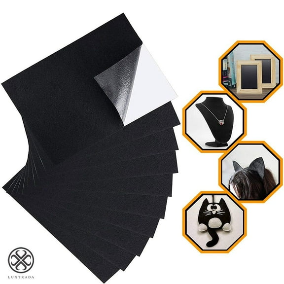Luxtrada 6 Pieces Black Adhesive Back Felt Sheets Fabric Sticky Back Sheets, Self-Adhesive, Durable and Water Resistant, Multi-Purpose for Art and Craft Making, Furniture Protector Pads