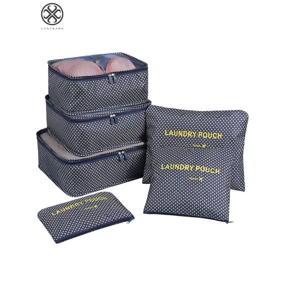 Luxtrada 6PCS Waterproof Clothes Storage Bags Packing Cube Travel Luggage Organizer Pouch (Navy Blue Stars)